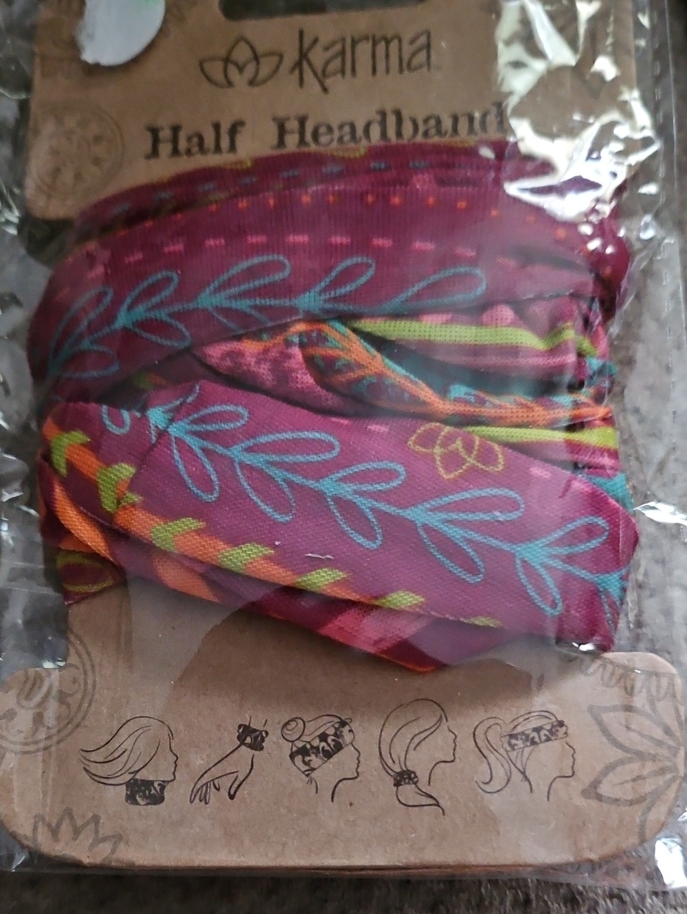 Karma Pink Floral Print Half Headband with Multicolor Accents
